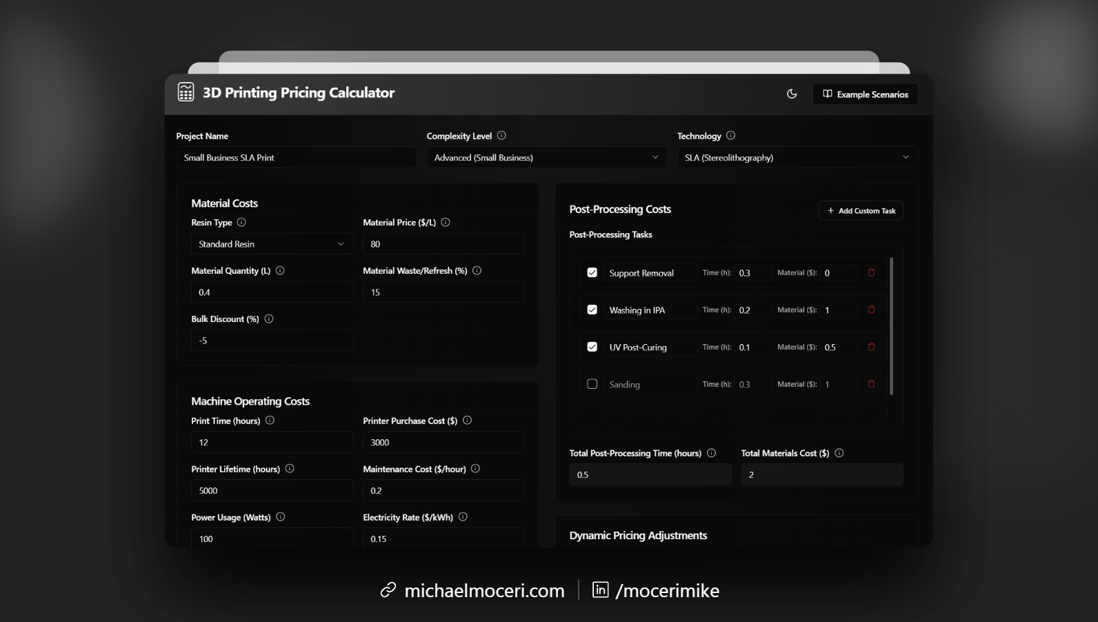3D Printing Pricing Calculator